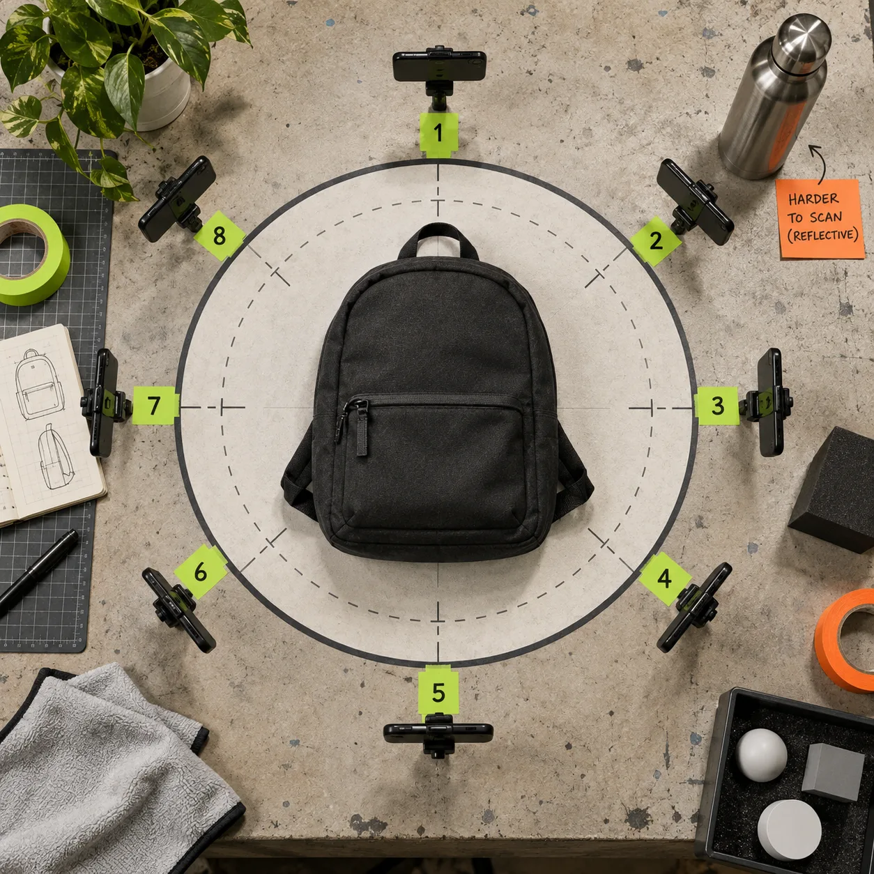 A product arranged on a marked capture mat for choosing the first SKU to scan