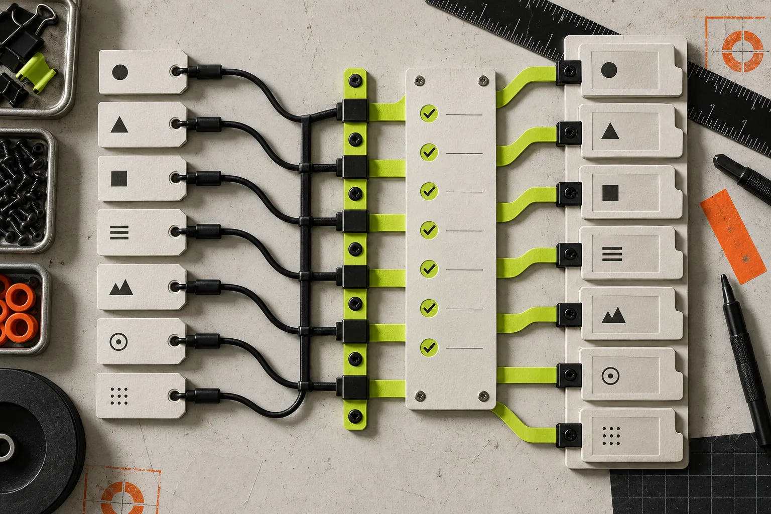 Tactile field mapping cards connected to CMS slots