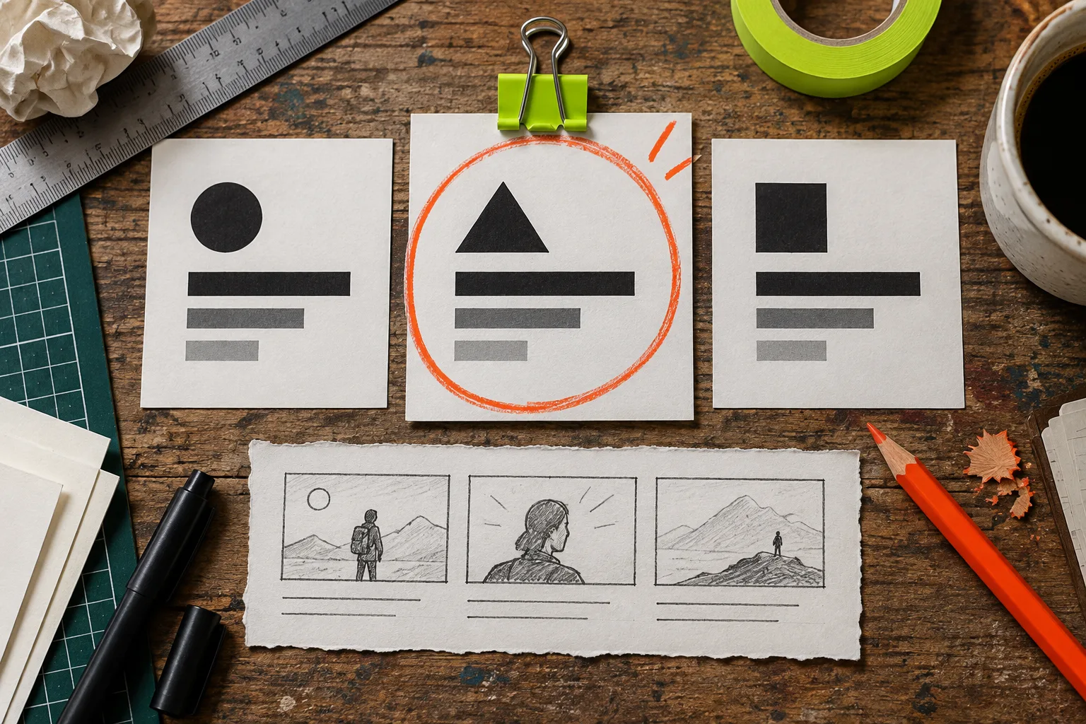 Storyboard cards used to choose a launch video narrative