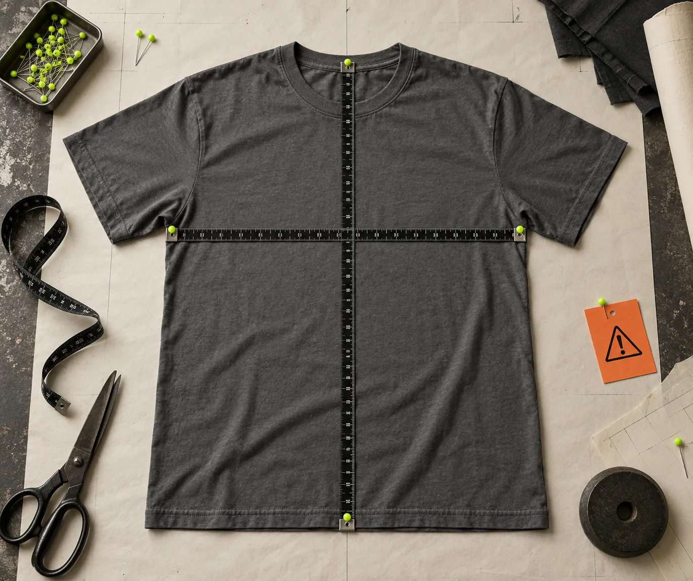 Flat garment measurements prepared for a size chart