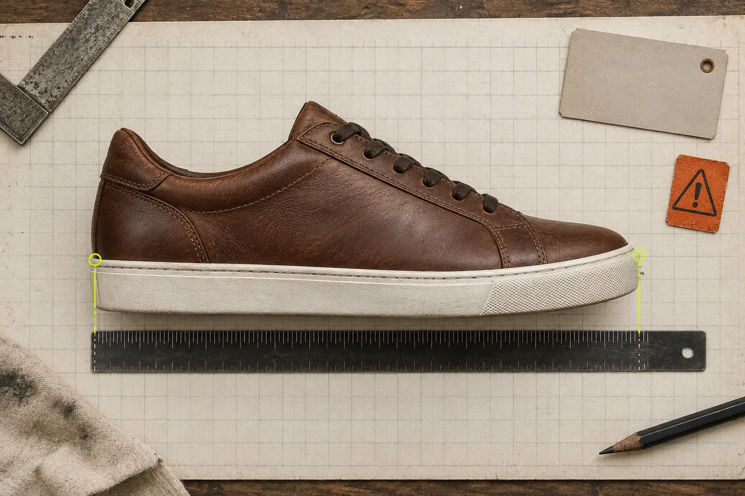 Footwear length measurement with a heel-to-toe ruler