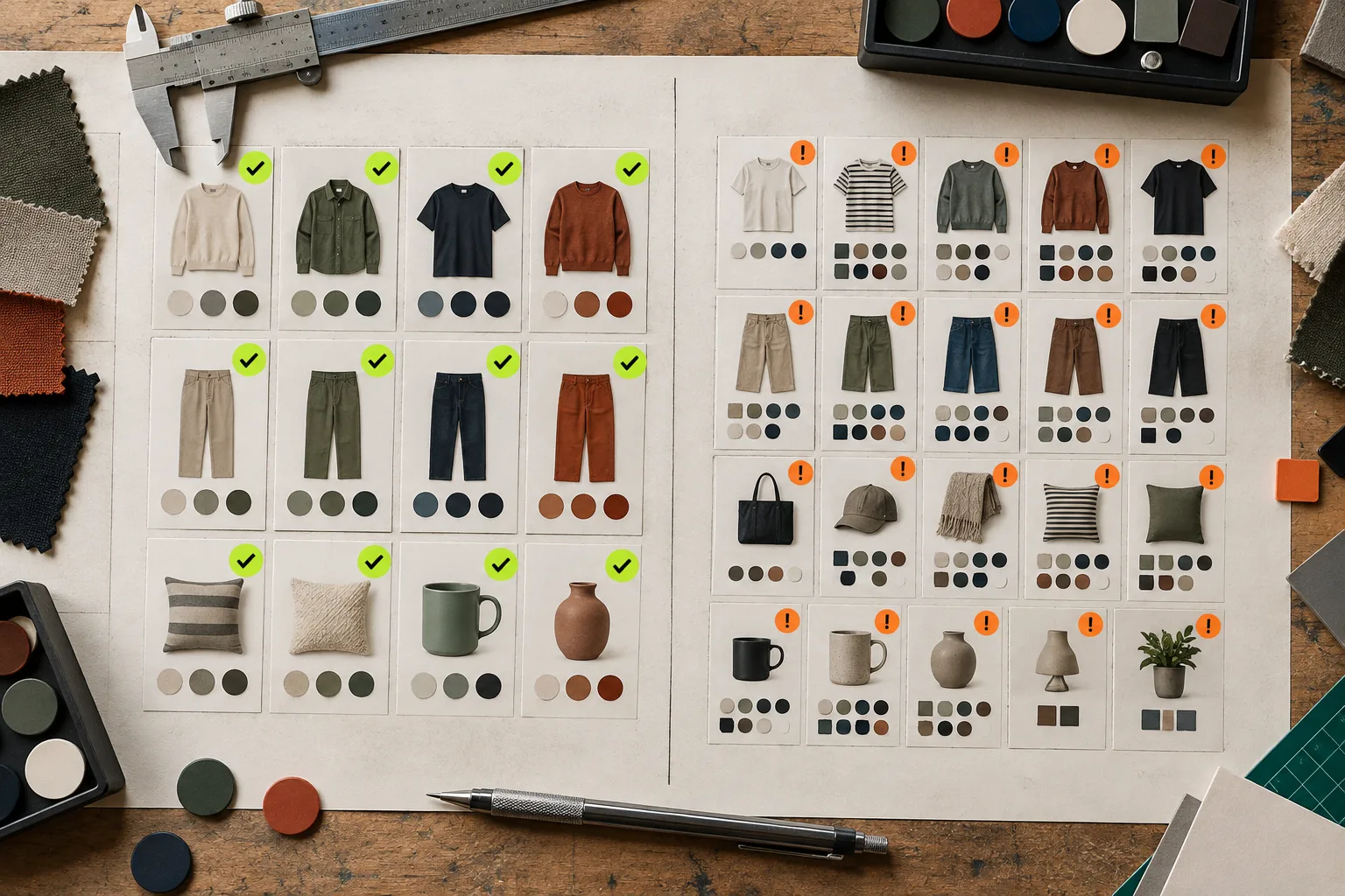 Collection grids compared with clear and inconsistent color swatches