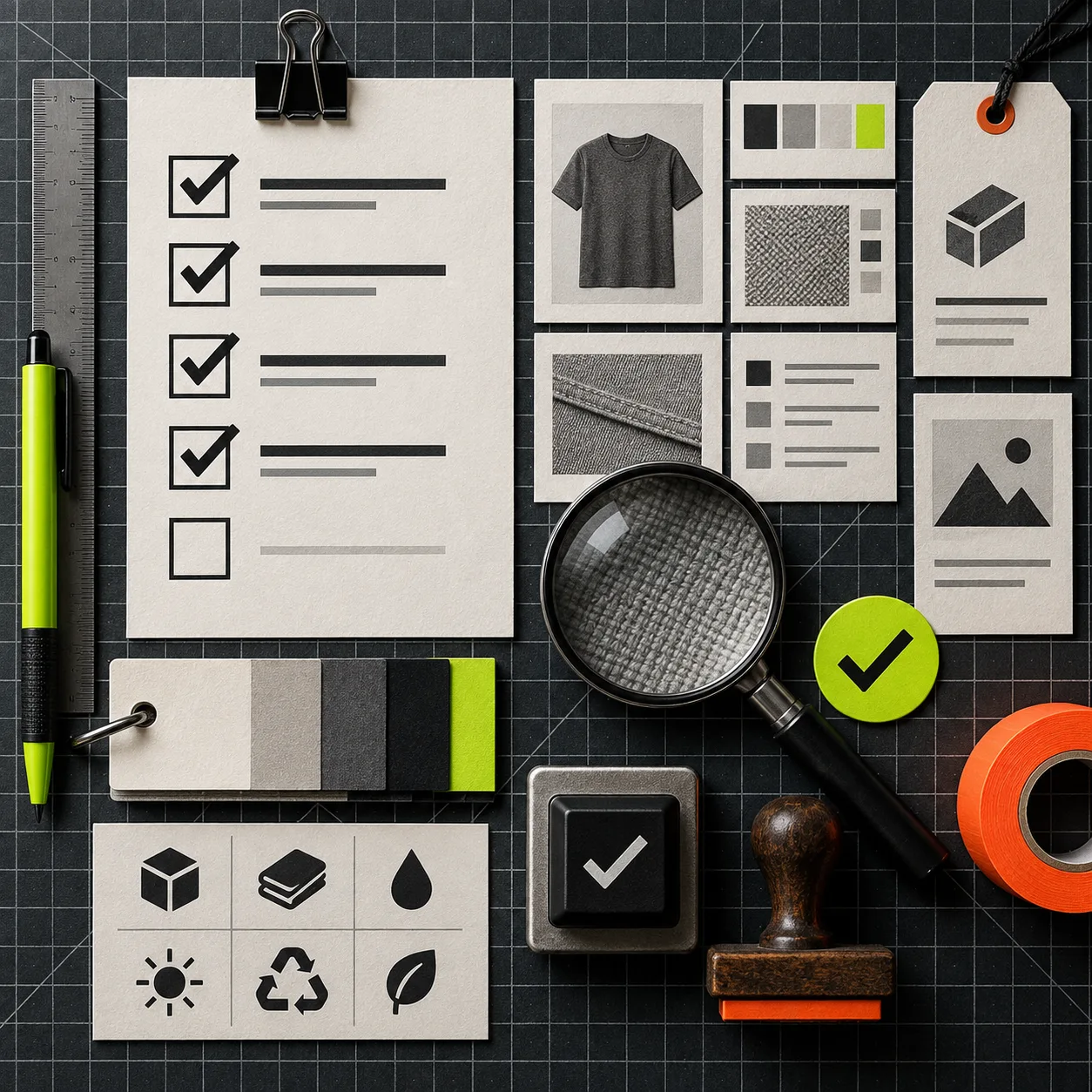 Product-page content quality-assurance checklist on a workbench
