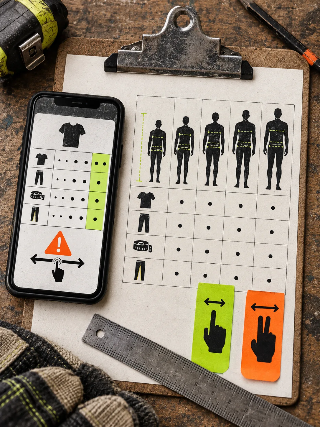 Mobile size-chart preflight with finger-width targets