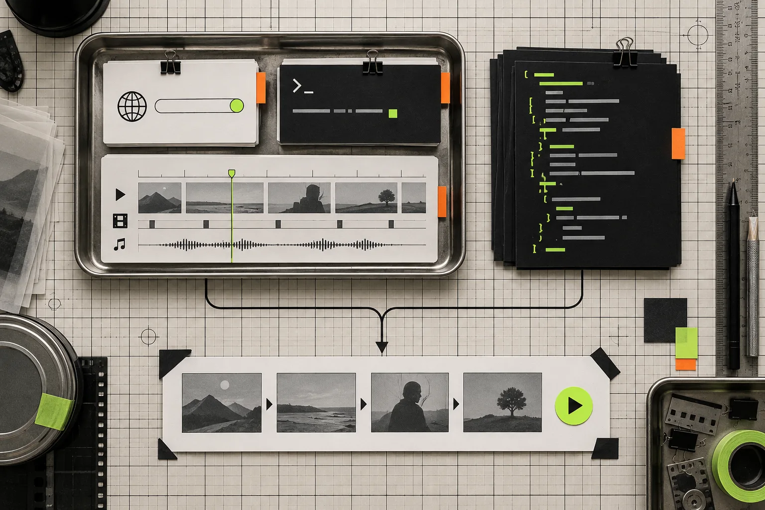 A balanced tool tray for agent-first and code-first video work