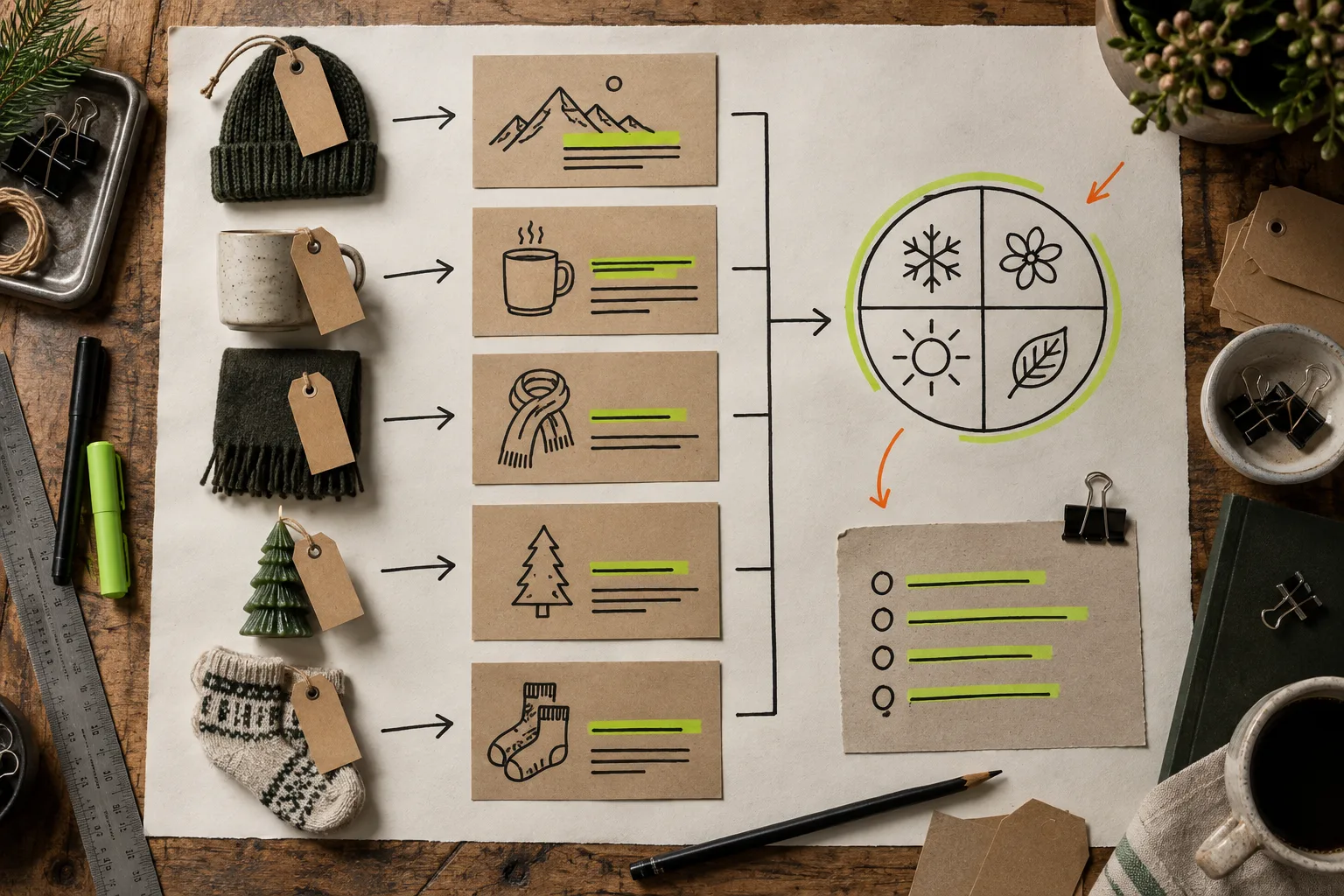 Product ideas mapped to useful seasonal Shopify blog topics
