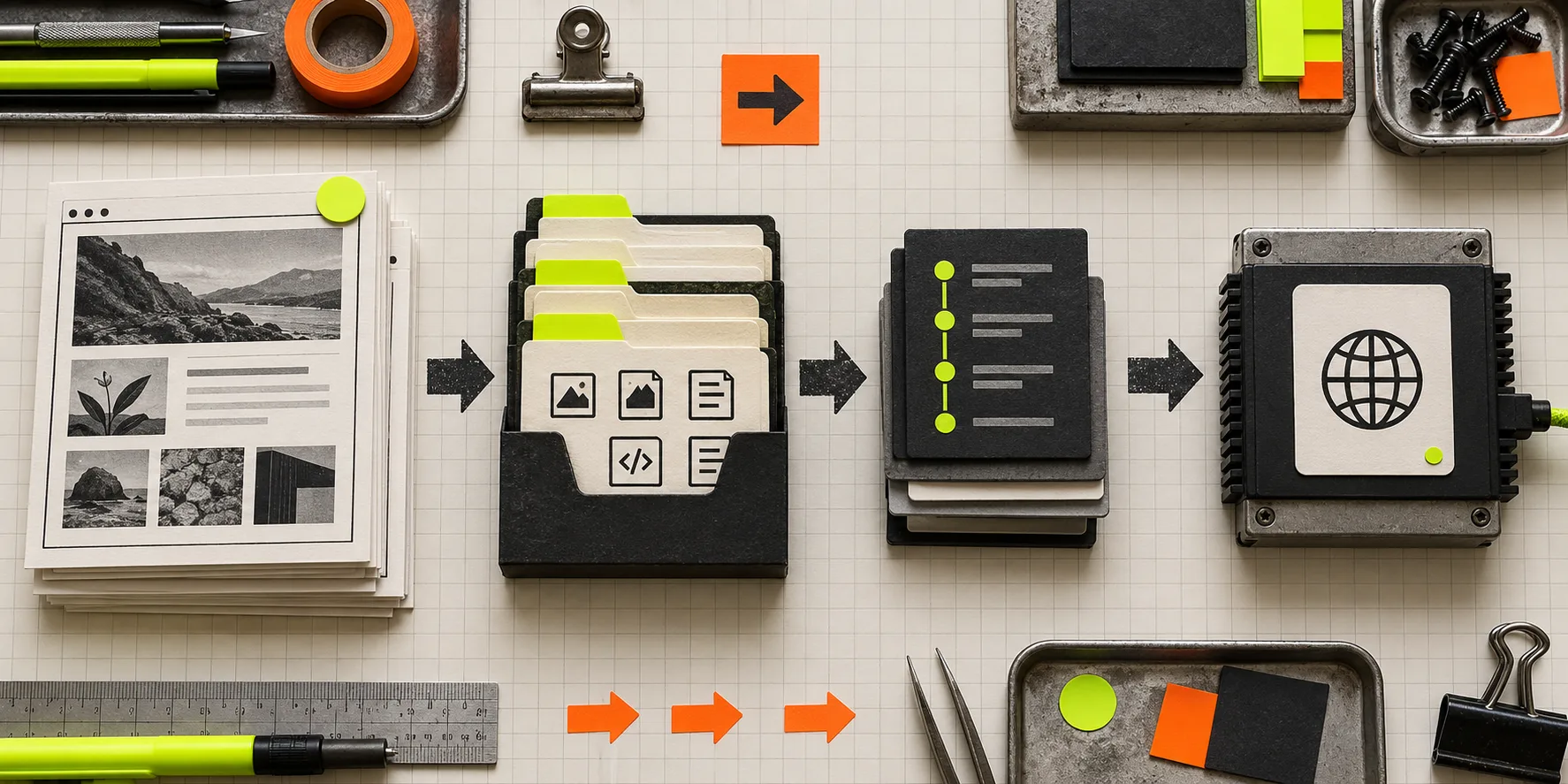 Four-stage Squarespace static export workflow