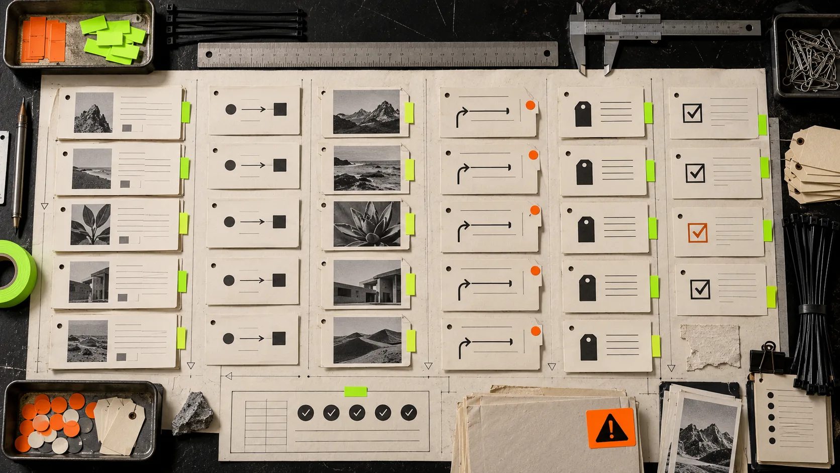 Inventory cards arranged for a CMS archive