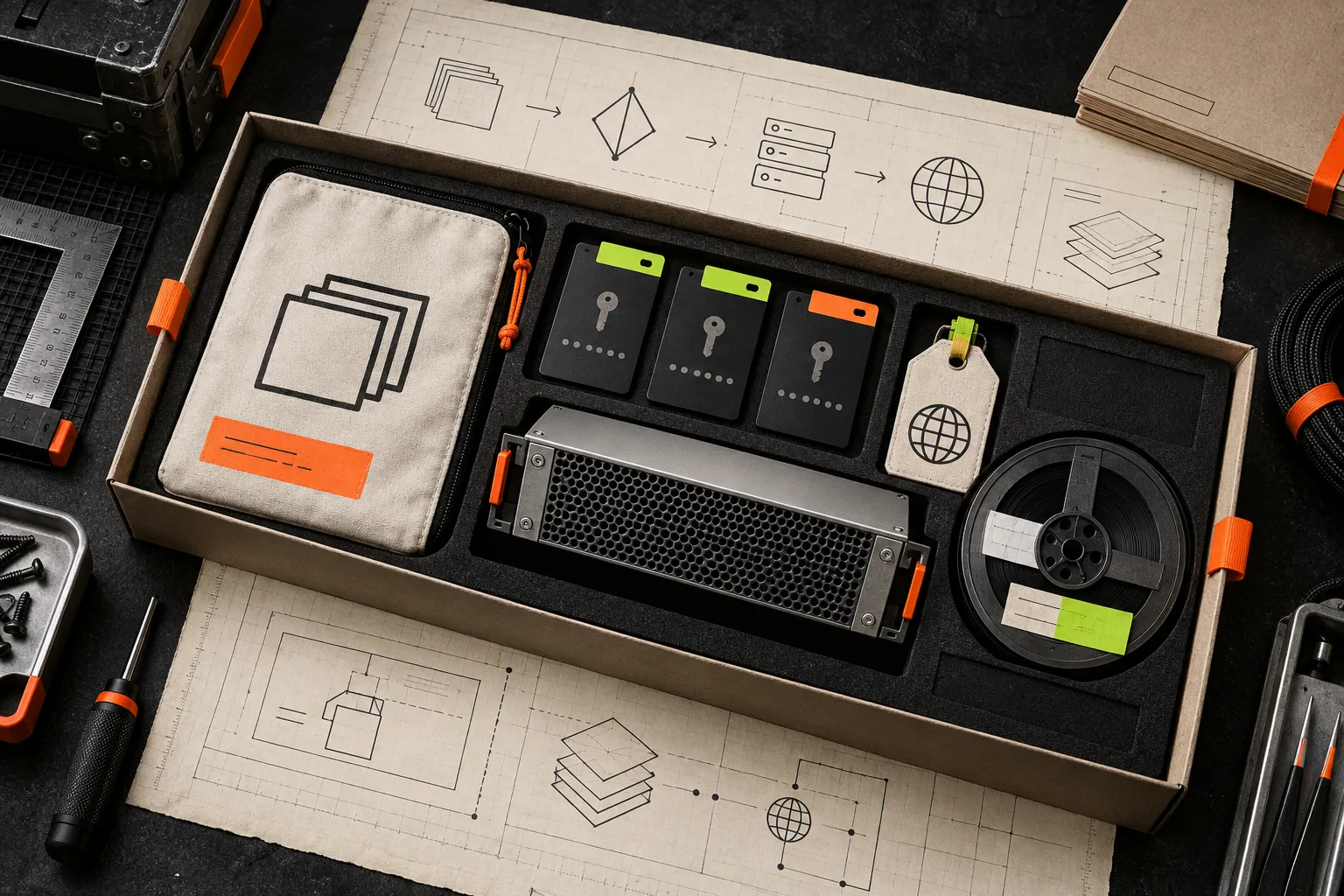 Static website deployment kit on an industrial workbench