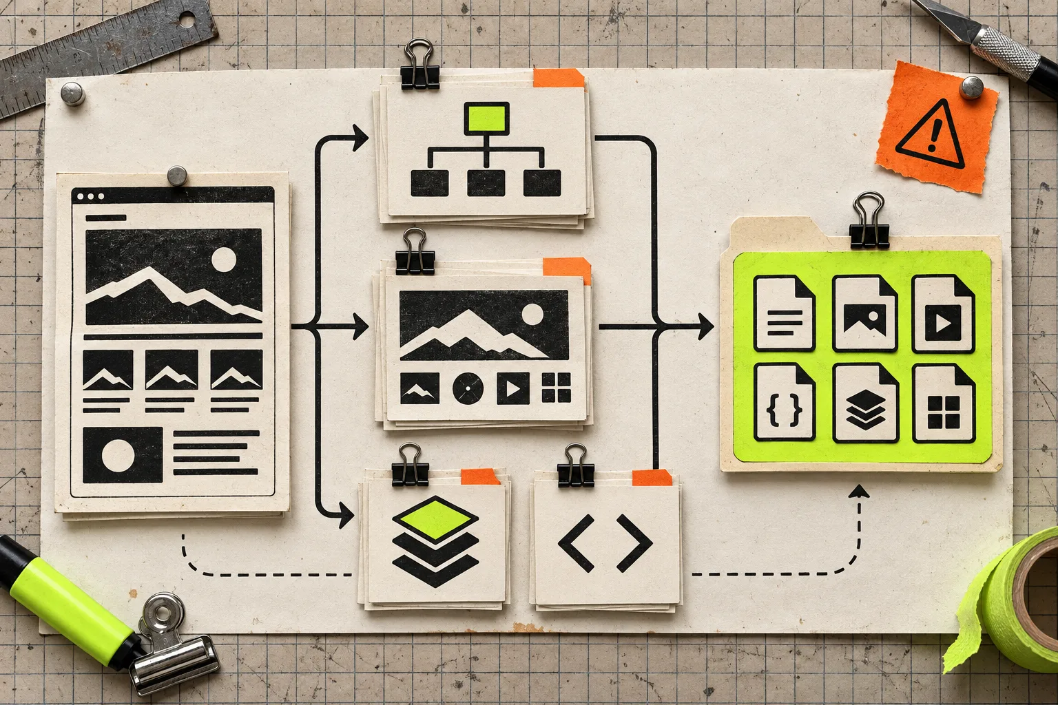 Diagram of a website export moving into organized static files
