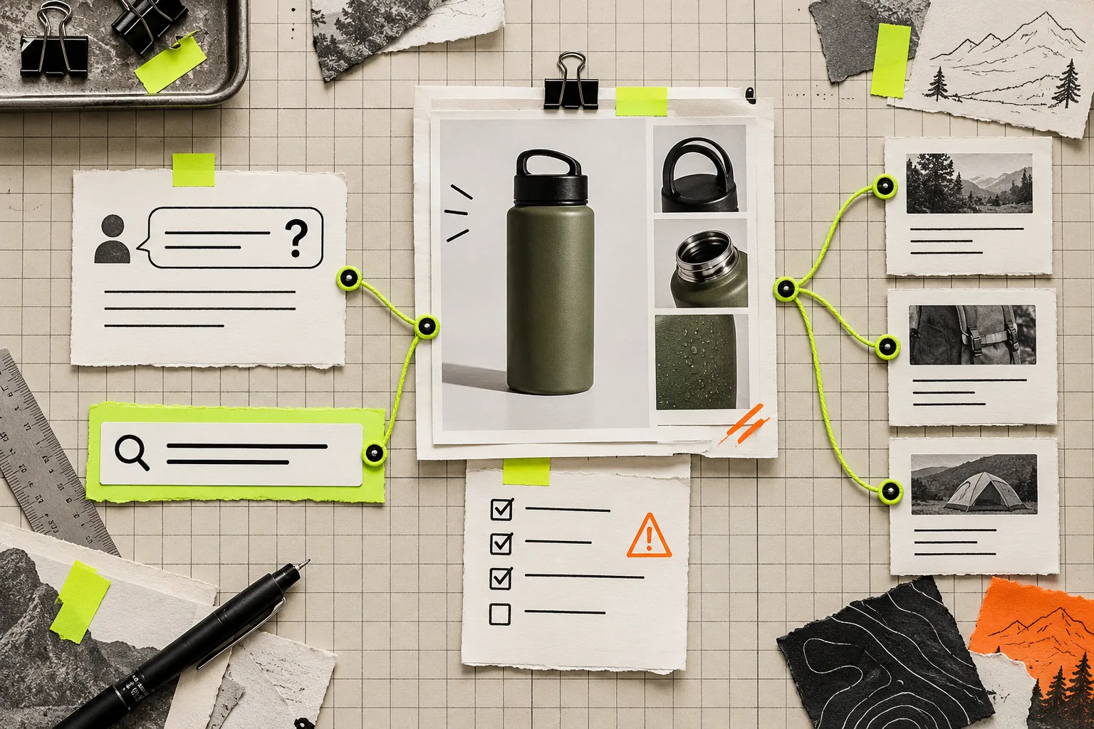 Physical cards showing an ecommerce content brief