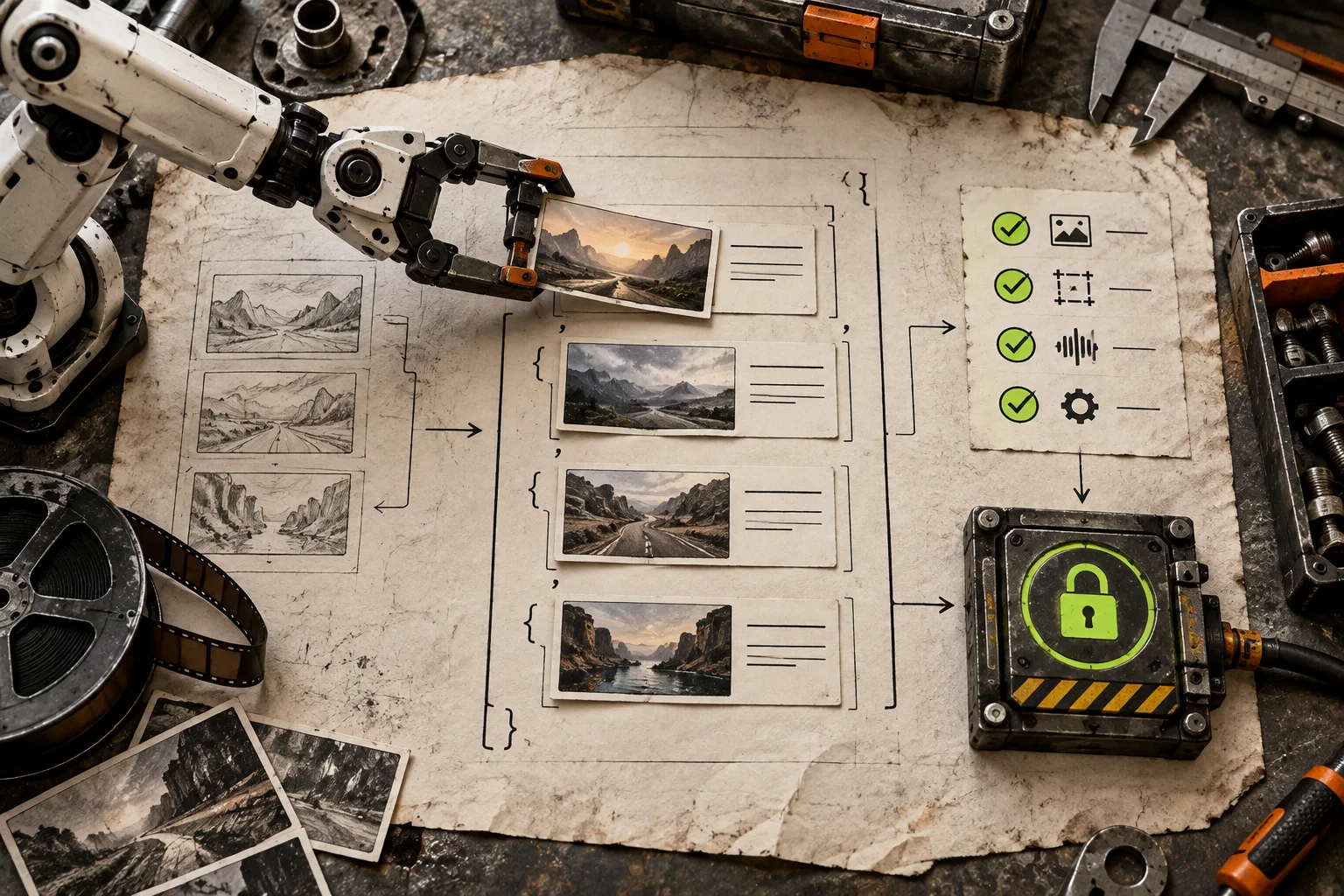 Structured scenes passing an AI validation and review gate
