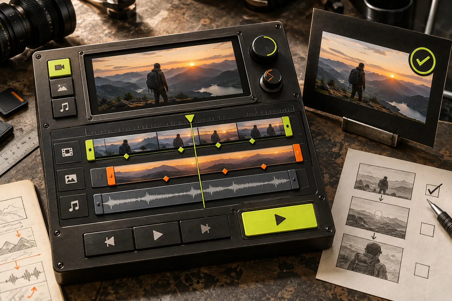 A compact multi-track video editor ready for a final human review