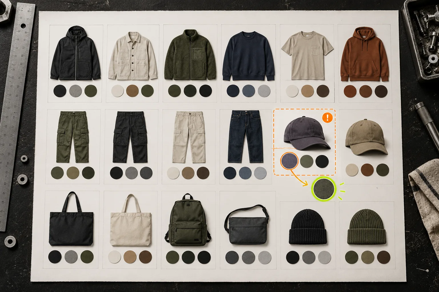 Product card grid with swatches being checked for a collection page