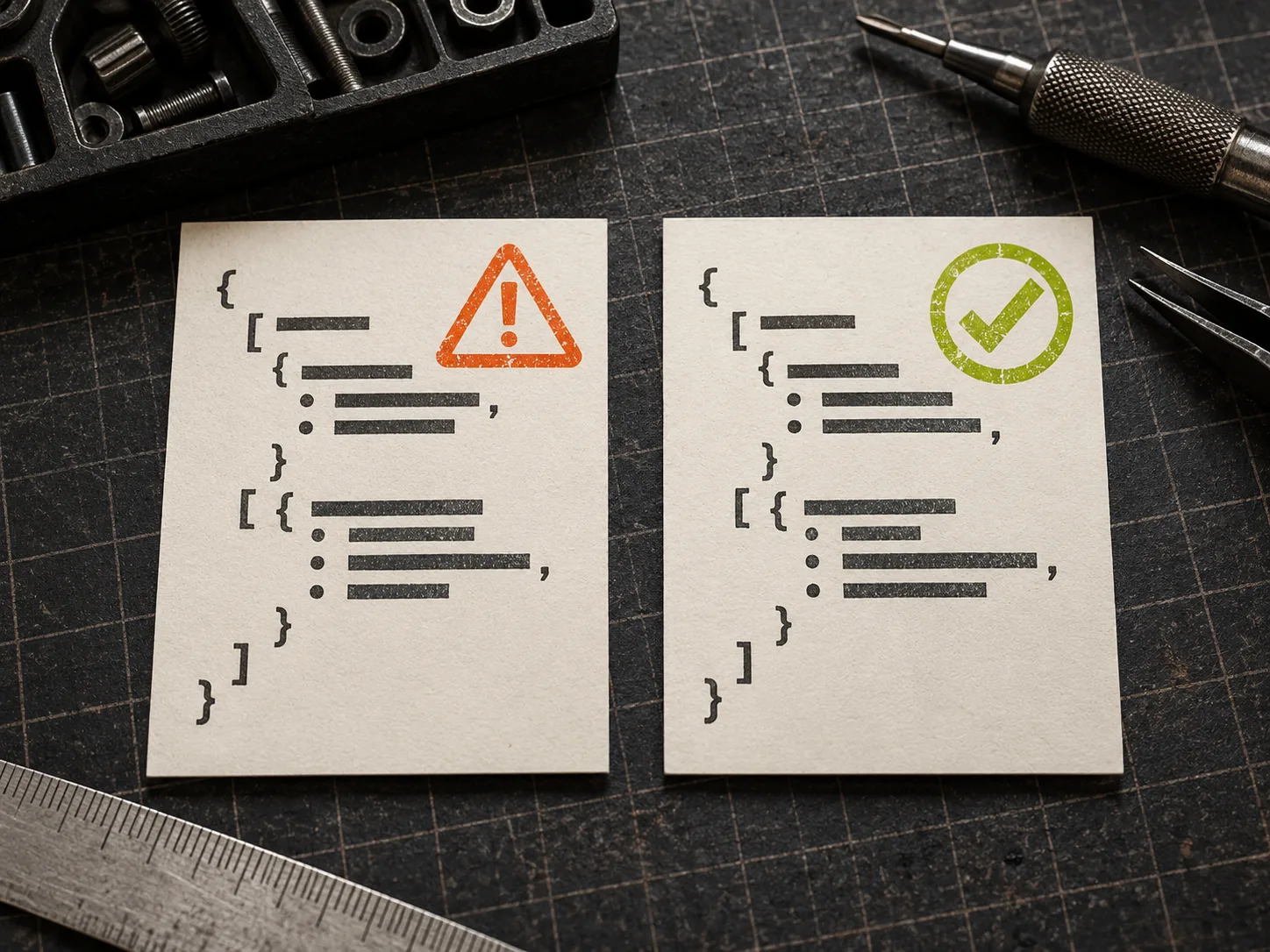Valid and invalid JSON inspection cards