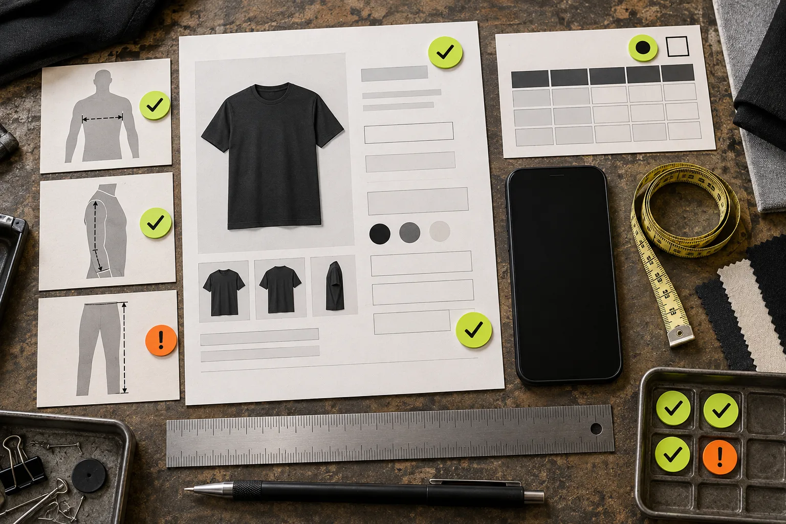A product-page sizing quality-control inspection