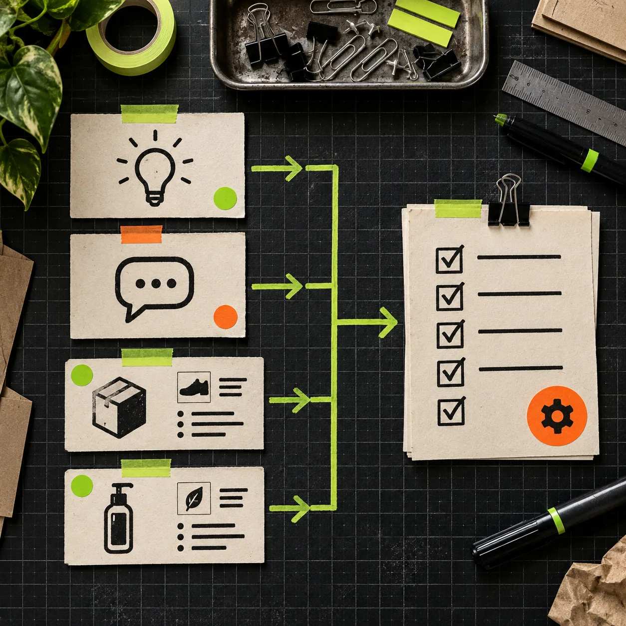 Content sources sorted into a review-ready Shopify blog brief