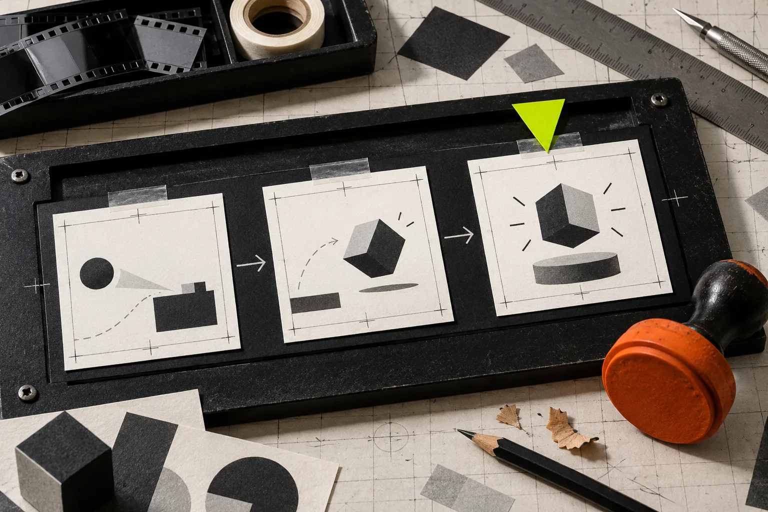 Three abstract video frames arranged for a message-clarity review