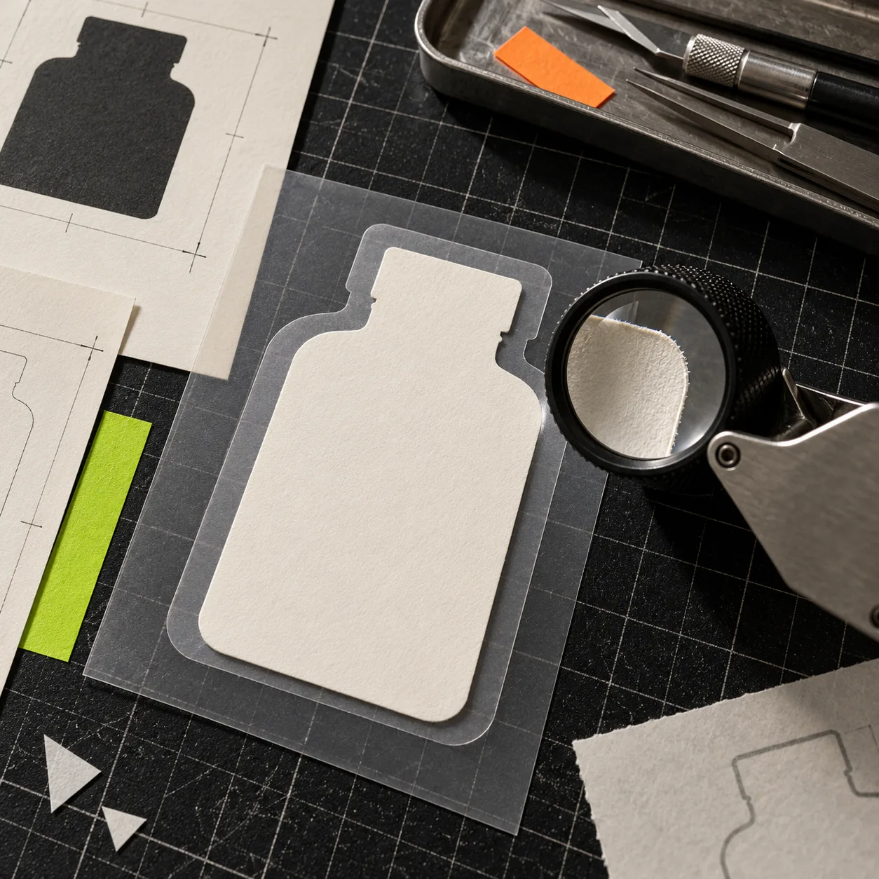 Magnifier inspecting a product selection mask