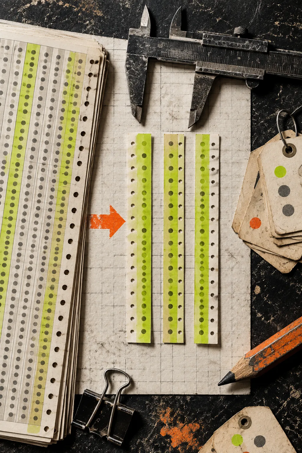 Selected CSV field strips beside measuring tools