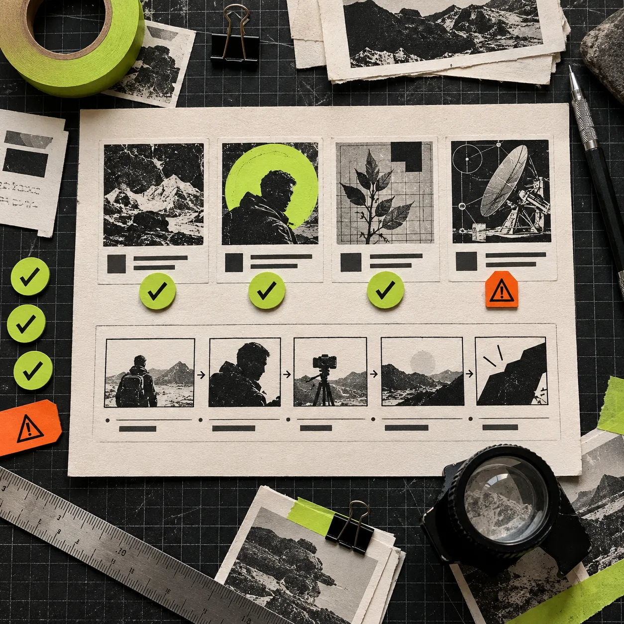 Evidence cards and storyboard reviewed before a launch video is generated