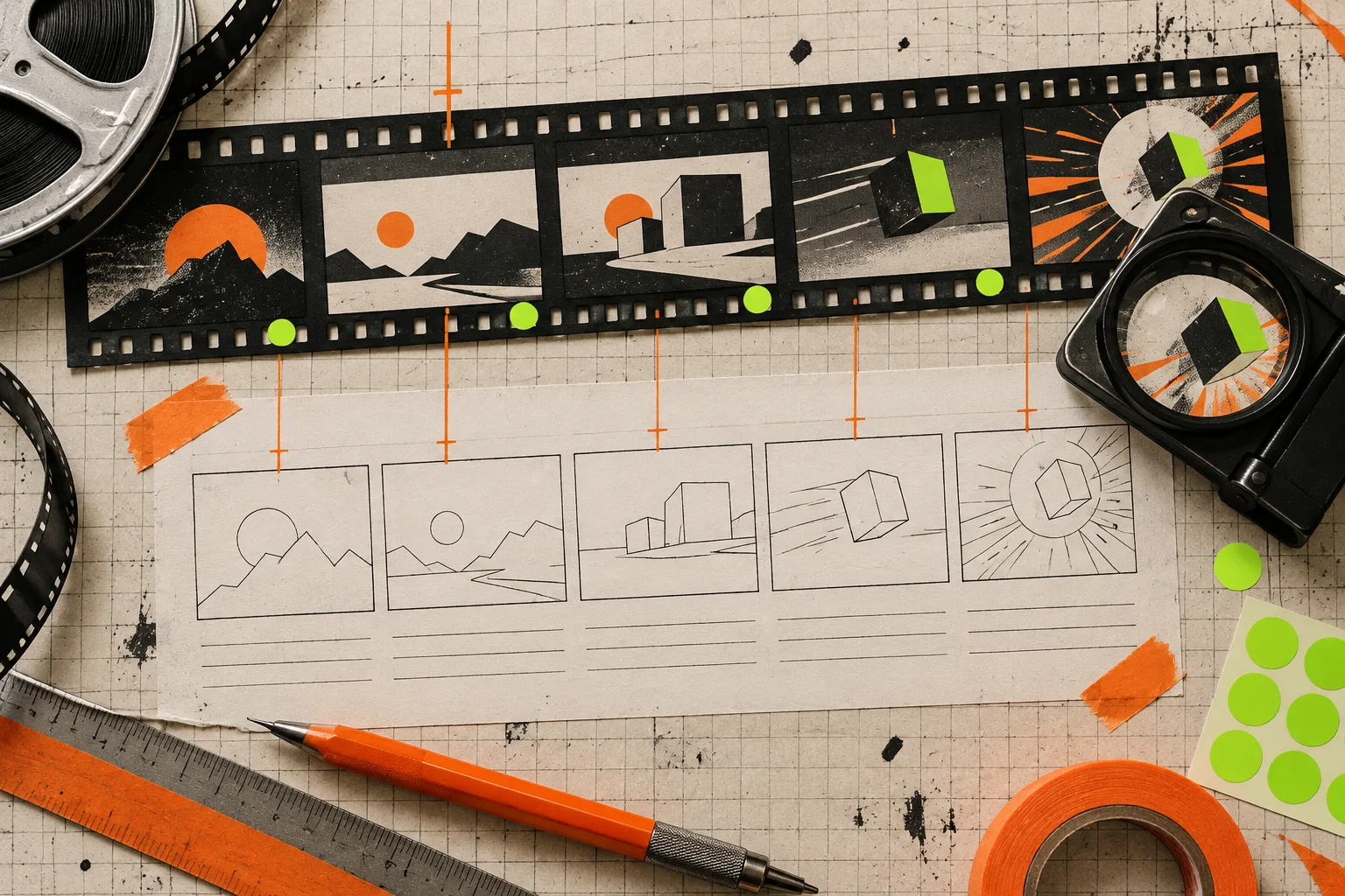 Storyboard and film-strip comparison on a grid